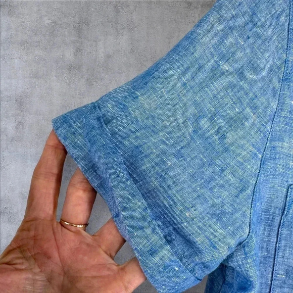 Christian Siriano Blue Linen Short Sleeve Button Down Size Small Beach Breezy - Picture 7 of 8